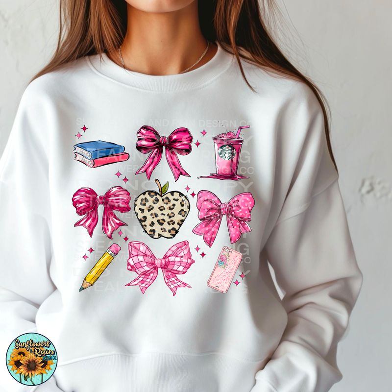 Pink coquette preppy back to school Png Sublimation file.  Digital download only