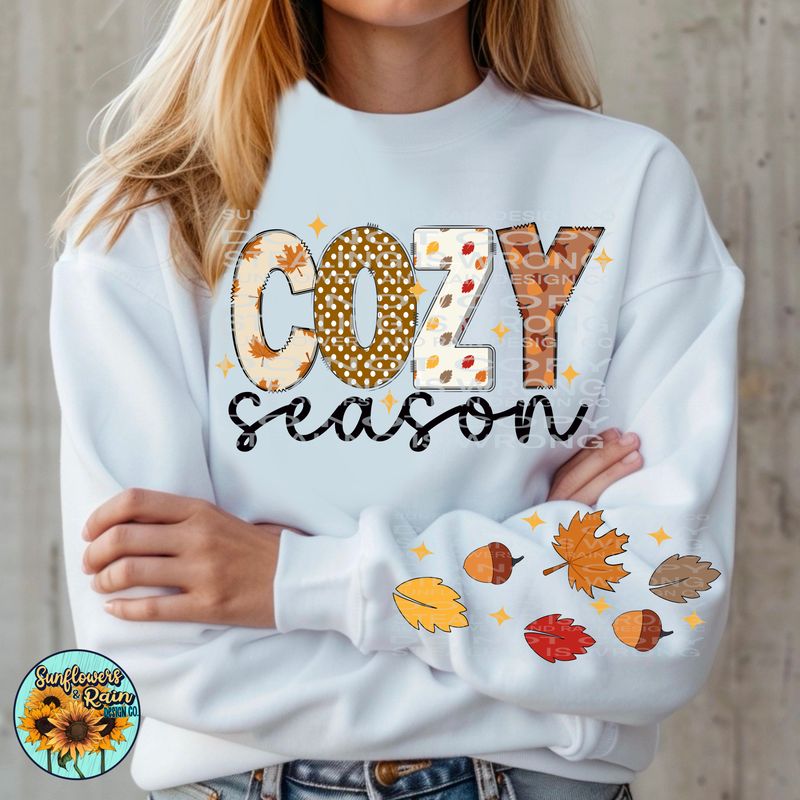 Cozy season with matching sleeve bundle png file for sublimation shirts