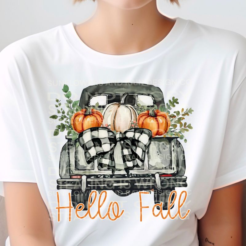 Hello Fall vintage truck  Png Sublimation file.  Digital download only