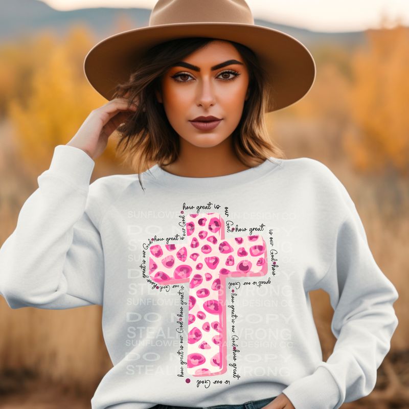 How great is our God , pink cross Png Sublimation file.  Digital download only