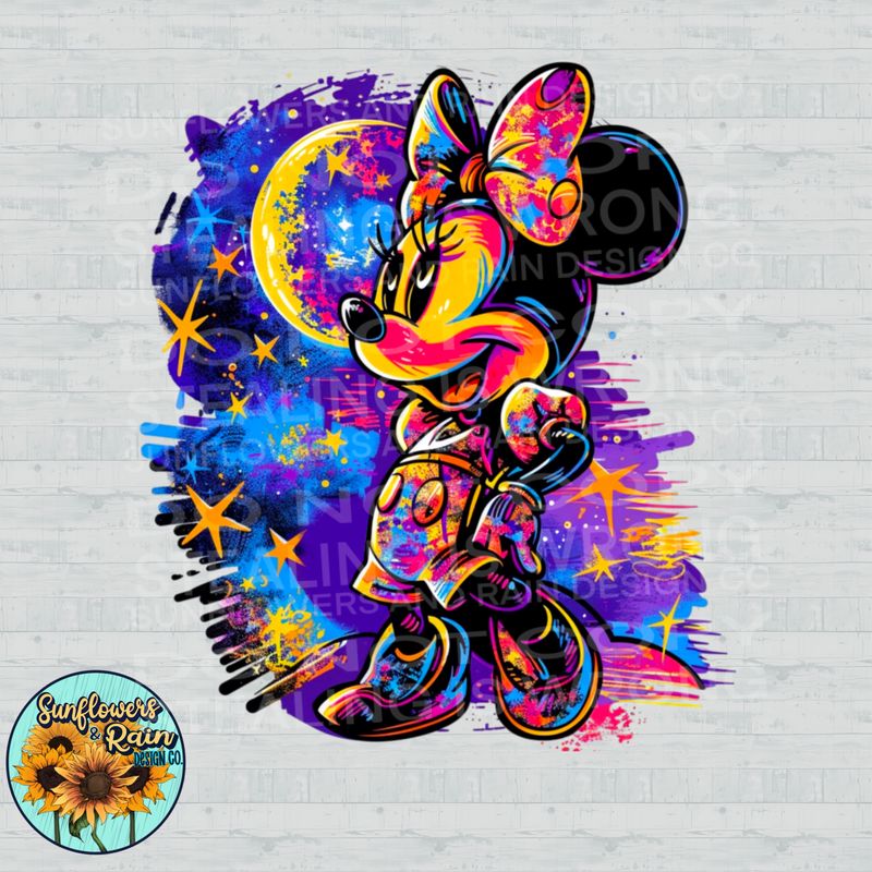 Neon Minnie Png Sublimation file.  Digital download only