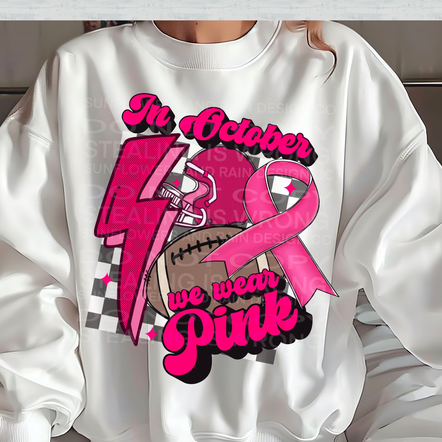In October we wear pink, Football Png Sublimation file.  Digital download only