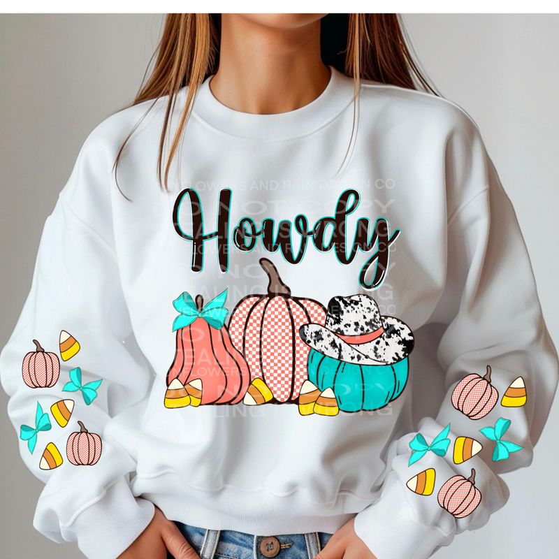 Pumpkins Howdy with matching sleeves Png Sublimation file.  Digital download only