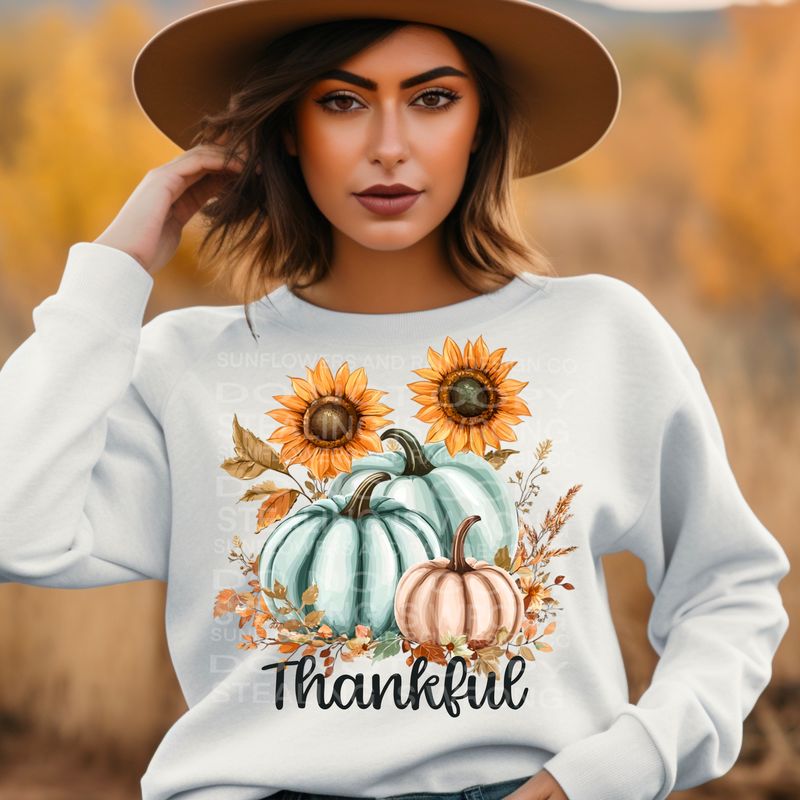 Thankful Fall  sunflowers and pumpkins Png Sublimation file.  Digital download only