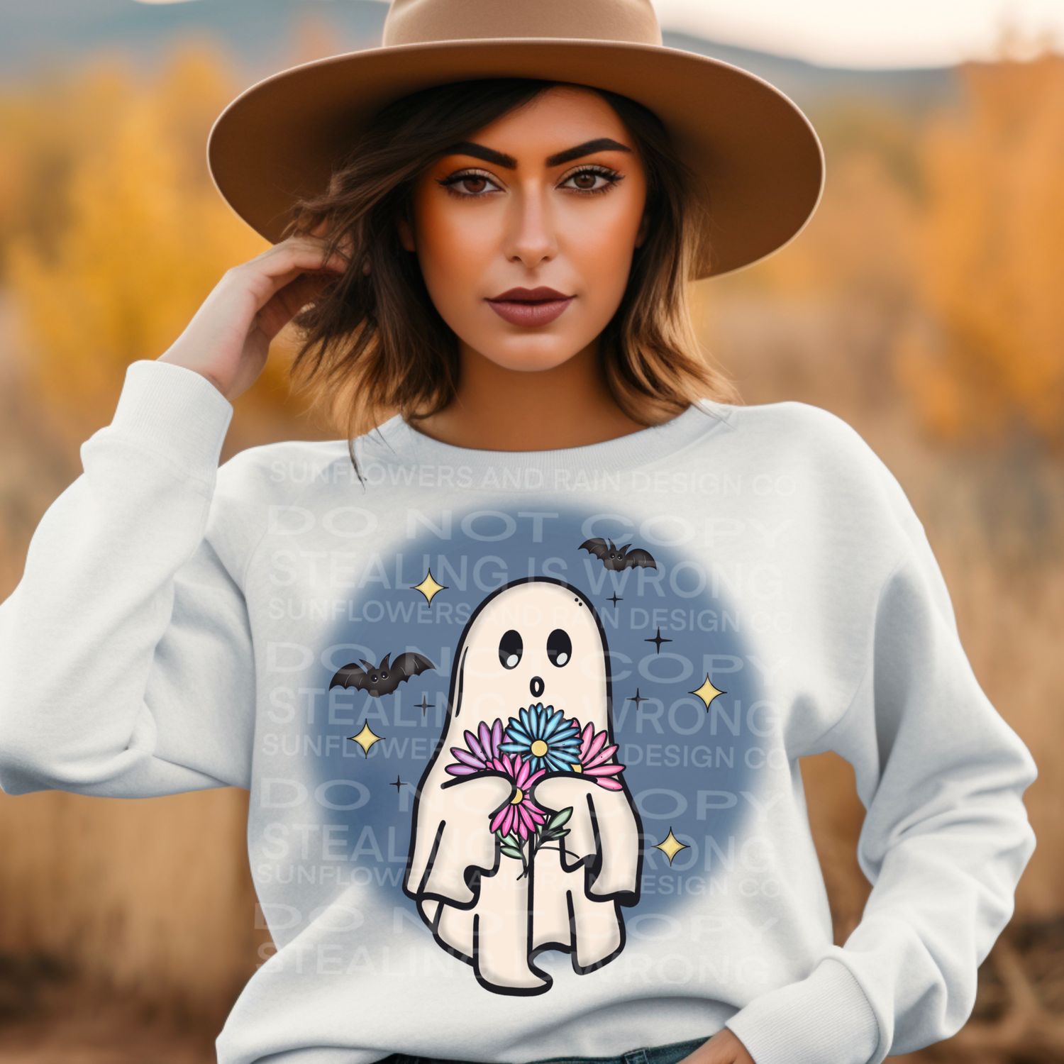 Cute spooky ghost with daisy’s Png Sublimation file.Digital download only
