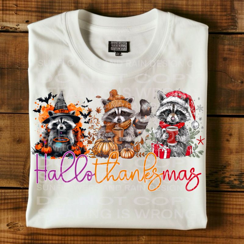 Hallothanksmas Raccoons  Png Sublimation file.Digital download only