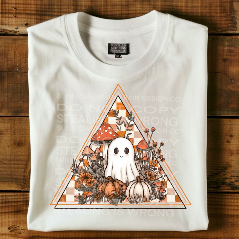 Retro ghost with flowers and pumpkins Png Sublimation file.Digital download only
