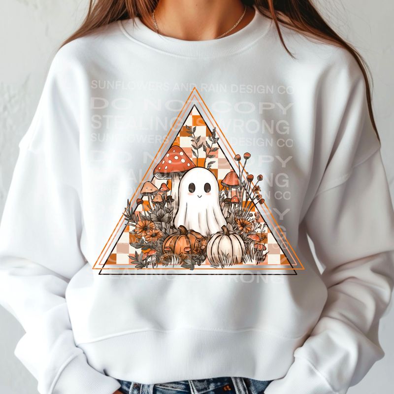 Retro ghost with flowers and pumpkins Png Sublimation file.Digital download only
