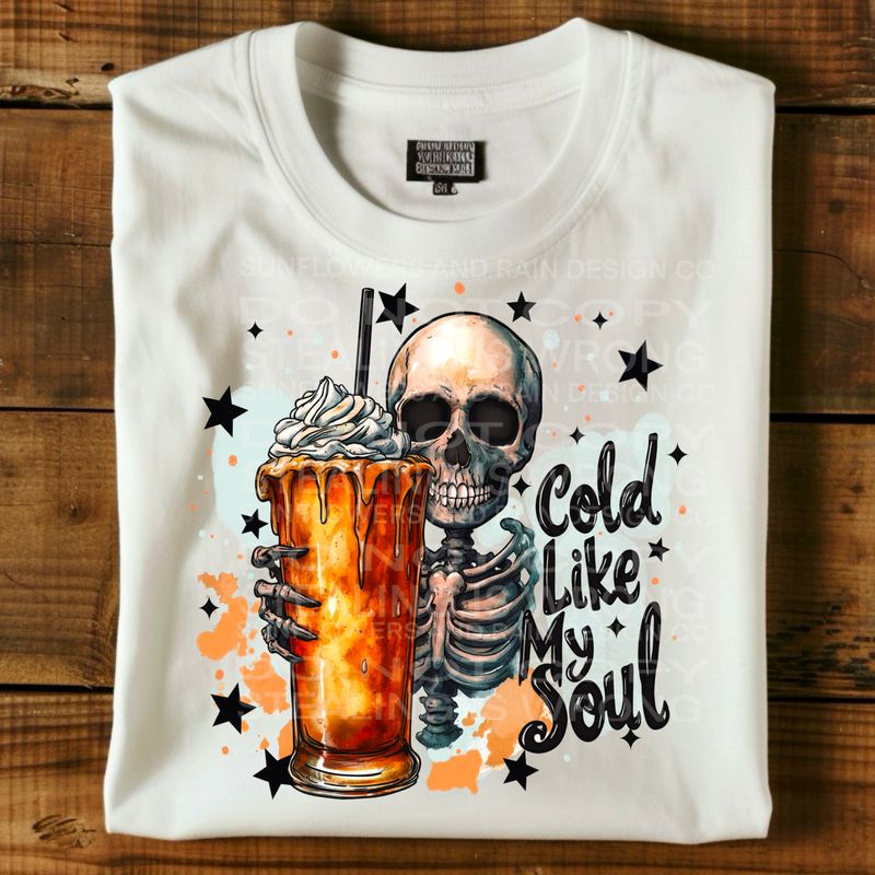 Skeleton coffee Cold like my soul Png Sublimation file.Digital download only