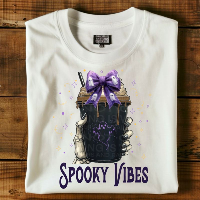 Spooky Vibes coquette coffee with skeleton hand  Png Sublimation file.Digital download only