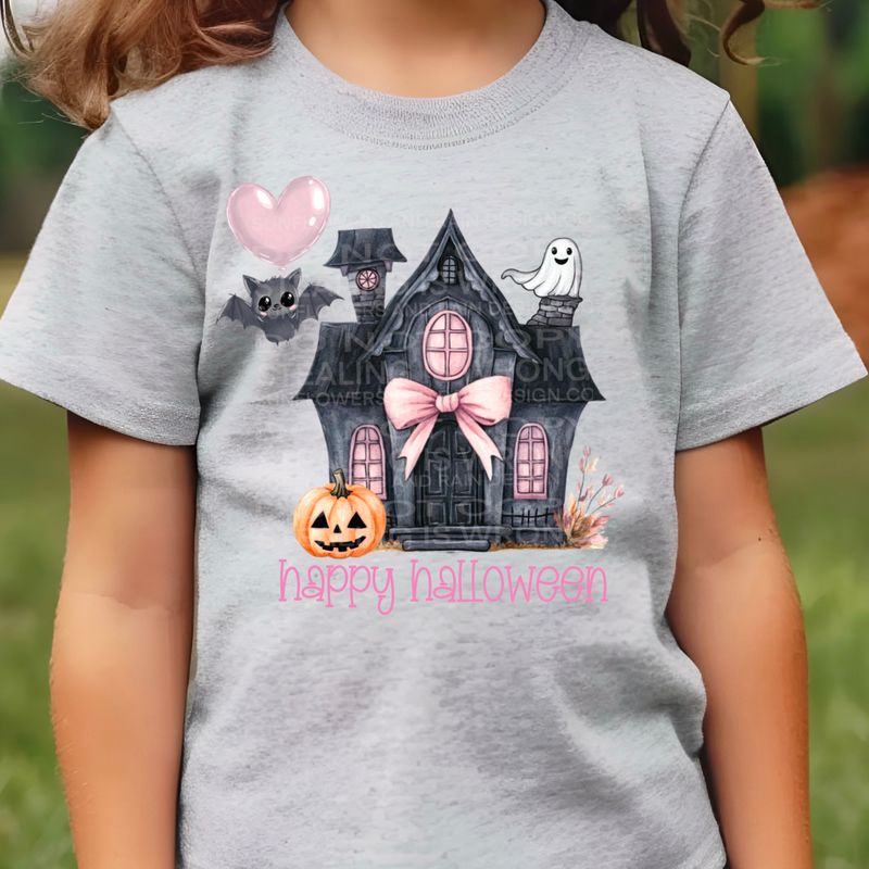 Happy Halloween Pastel haunted house Png Sublimation file.Digital download only