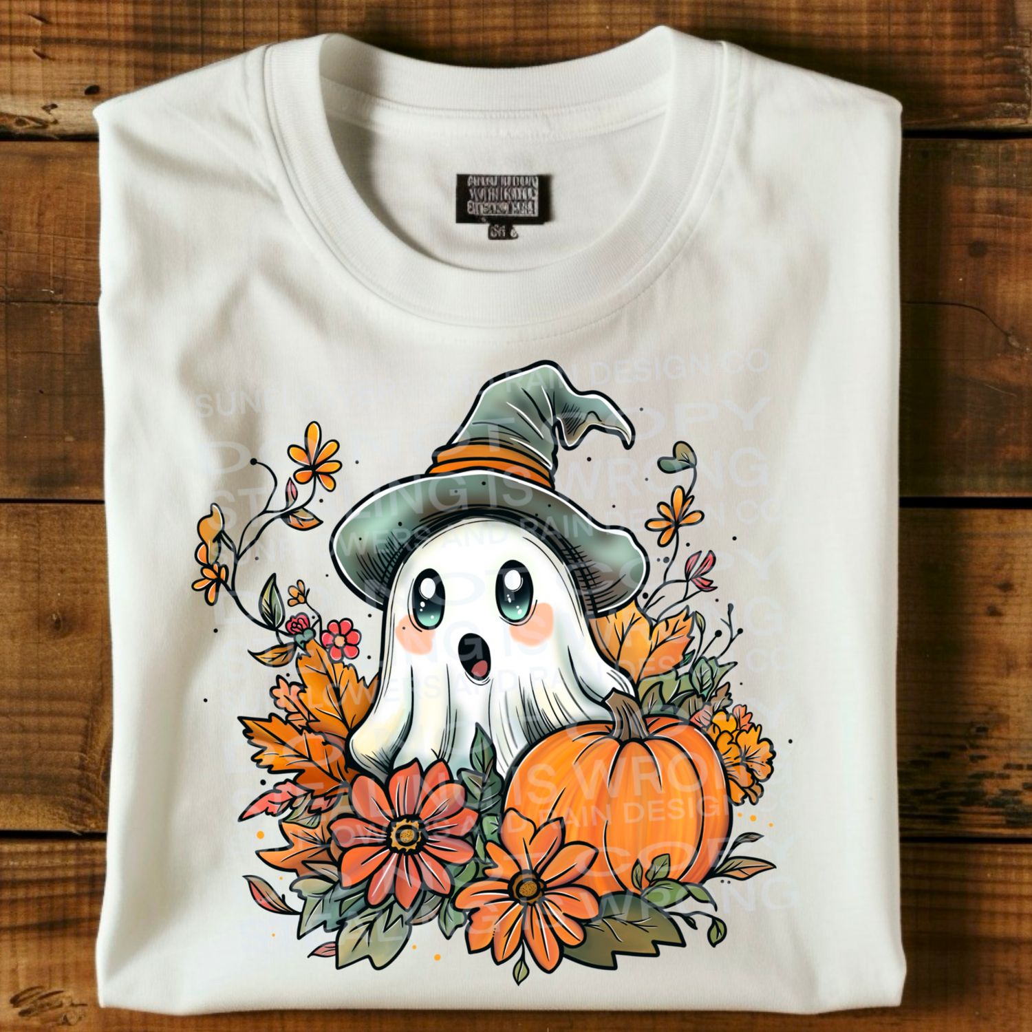 Cute ghost with flowers and pumpkins Png Sublimation file.Digital download only