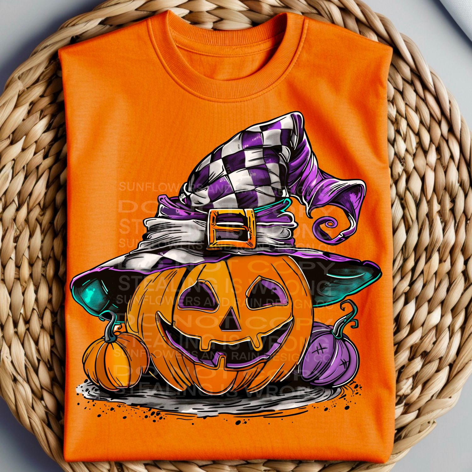 Pumpkin with checkered witches hat Png Sublimation file.Digital download only