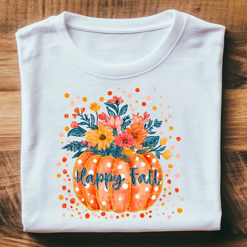 Happy Fall pumpkin and flowers Png Sublimation file.Digital download only
