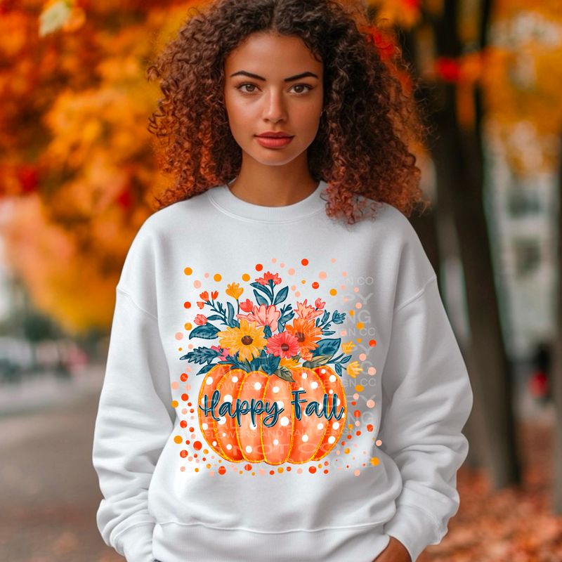 Happy Fall pumpkin and flowers Png Sublimation file.Digital download only