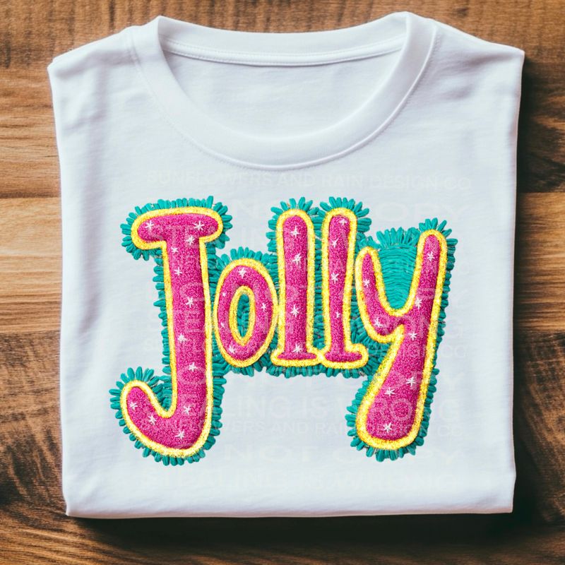 Embroidered Pink, Blue and Gold Jolly Png Sublimation file.Digital download only