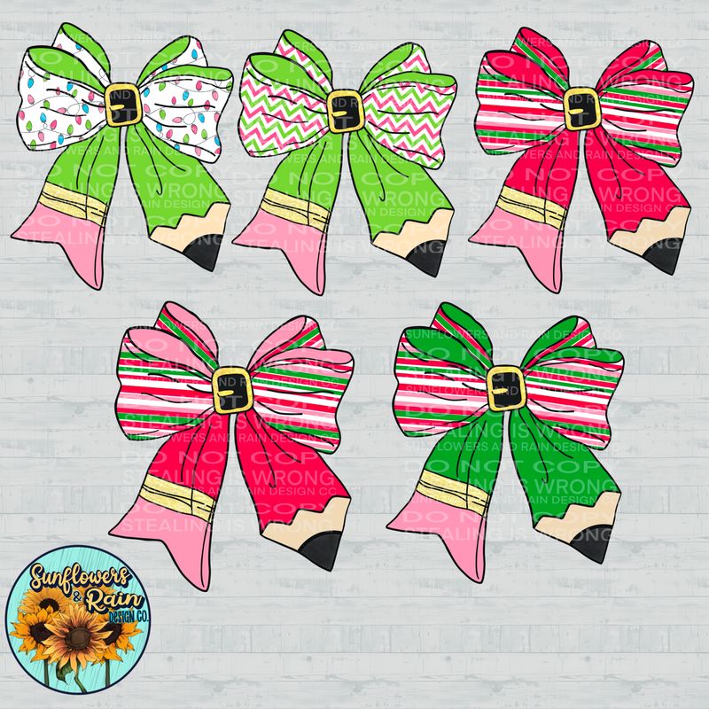 Coquette Bow Christmas pencils. Use as clip art or finished design. Png Sublimation file.Digital download only