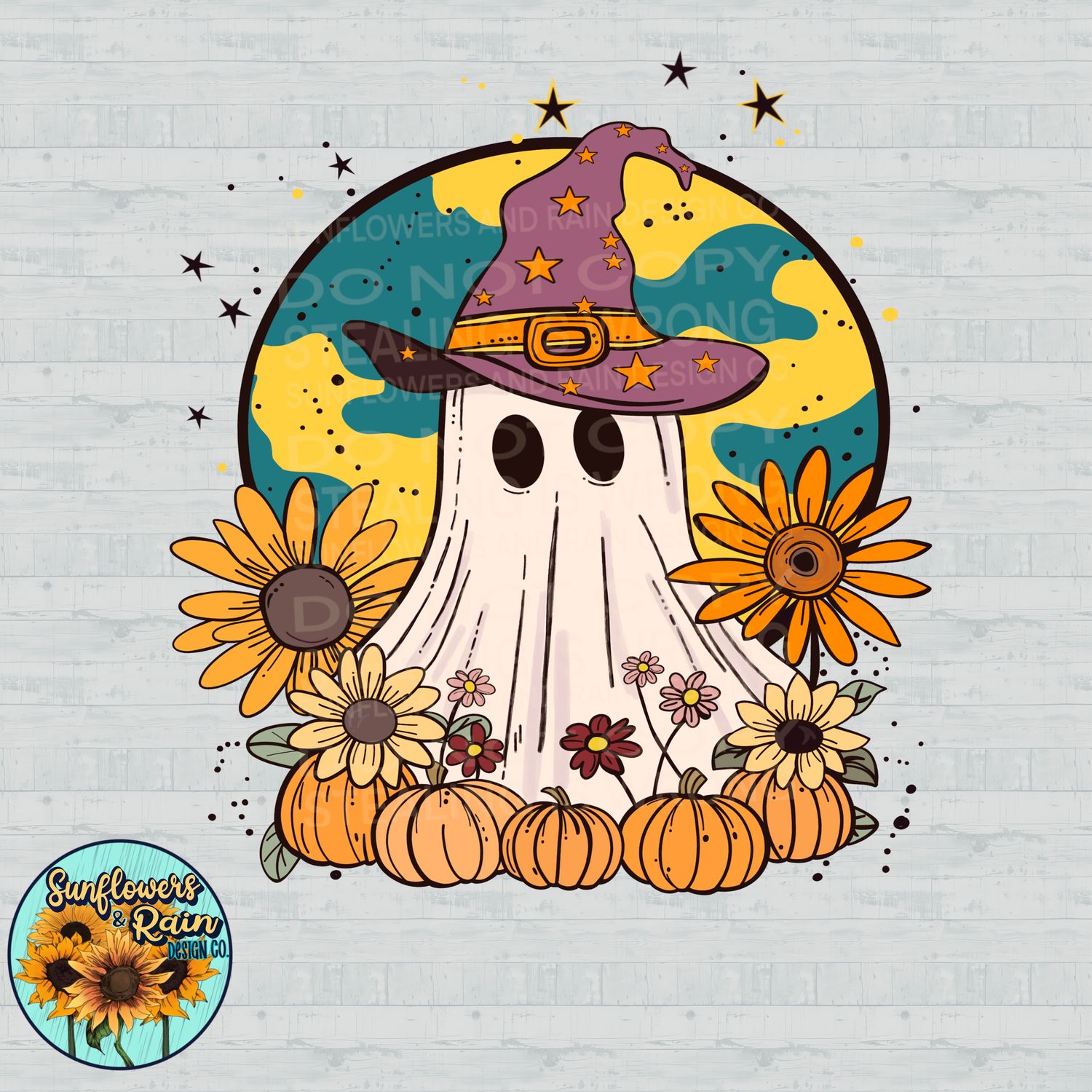 Cutie ghost with sunflowers  Png Sublimation file.Digital download only