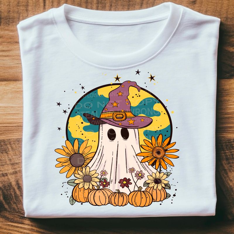 Cutie ghost with sunflowers  Png Sublimation file.Digital download only