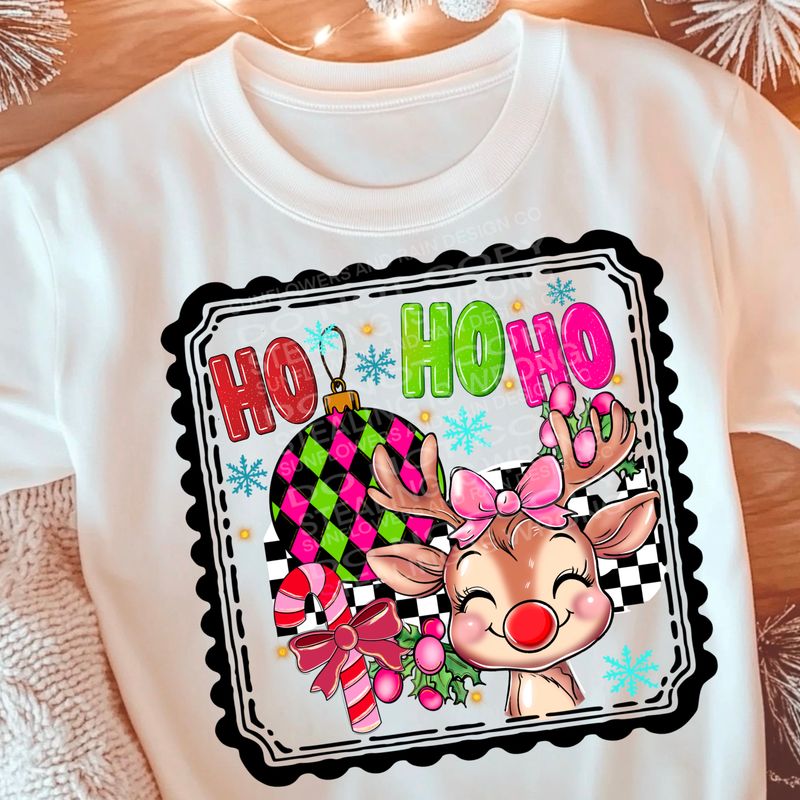 HO HO HO with reindeer Png Sublimation file.Digital download only