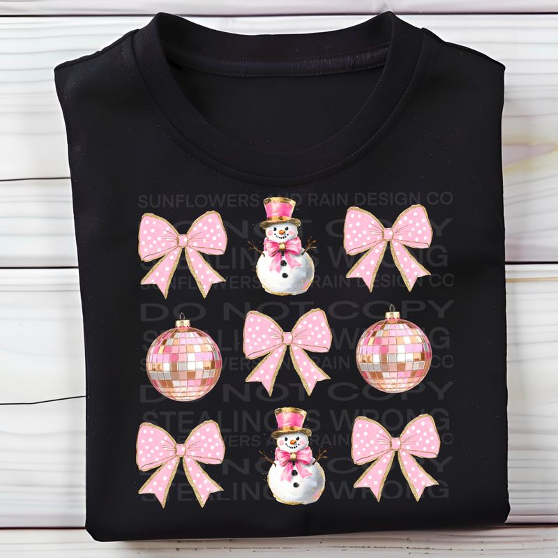 Coquette Bow pink snowmen Png Sublimation file.Digital download only