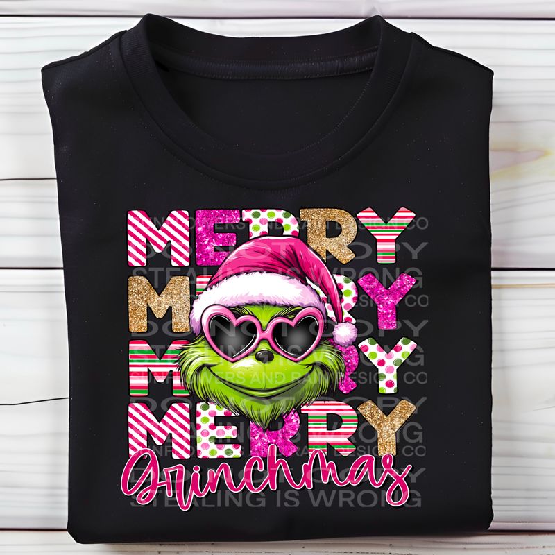 Merry Grichmas pink and gold doodle letters  Png Sublimation file.Digital download only