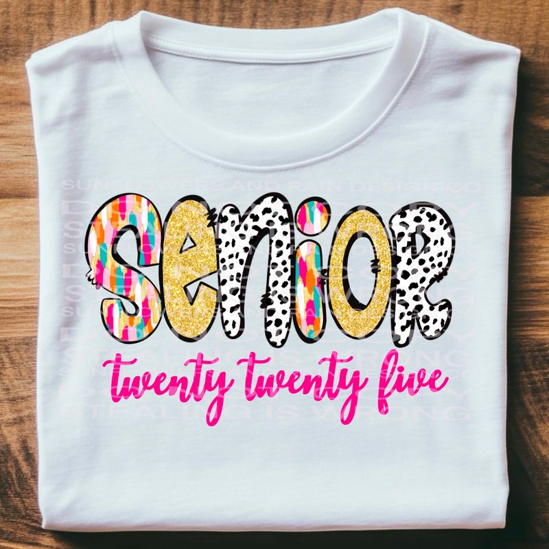 Senior 2025 , gold glitter, Dalmatian dots, brushstrokes  design Png Sublimation file.Digital download