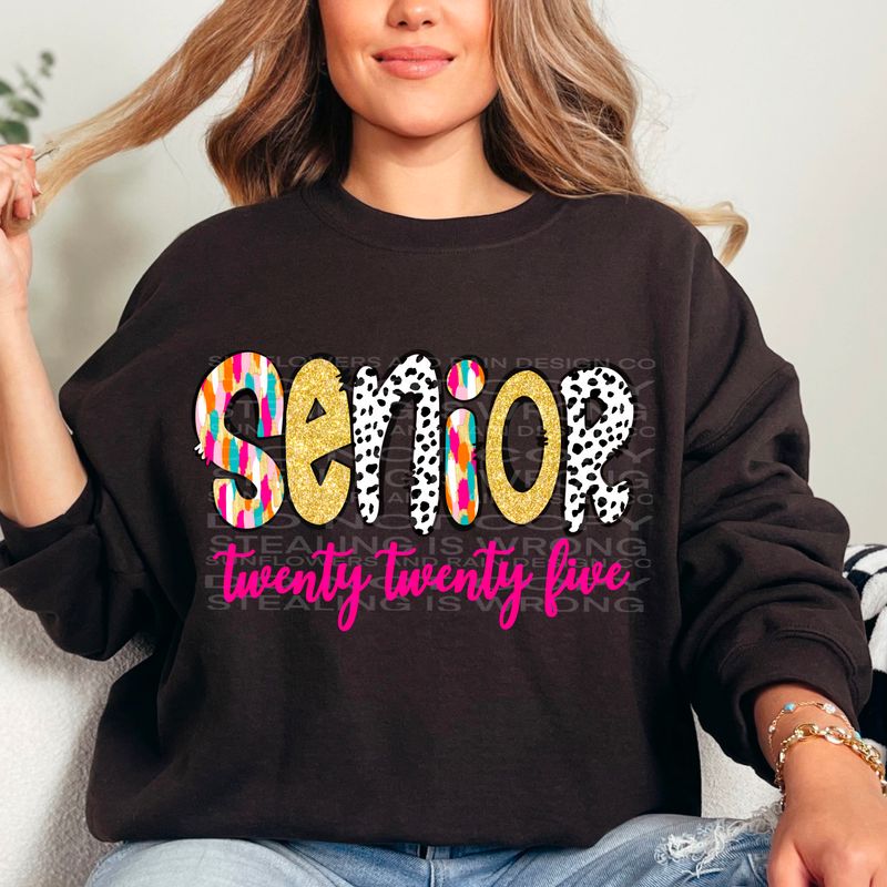 Senior 2025 , gold glitter, Dalmatian dots, brushstrokes  design Png Sublimation file.Digital download