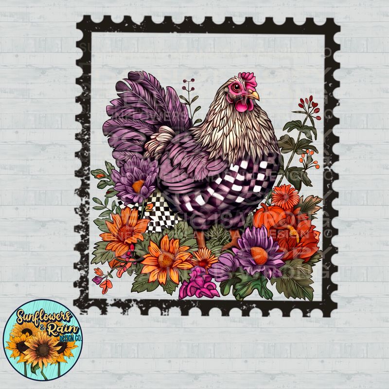 Rooster , chicken retro checkered flower design design Png Sublimation file.Digital download