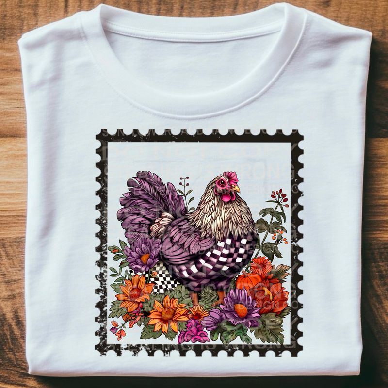 Rooster , chicken retro checkered flower design design Png Sublimation file.Digital download
