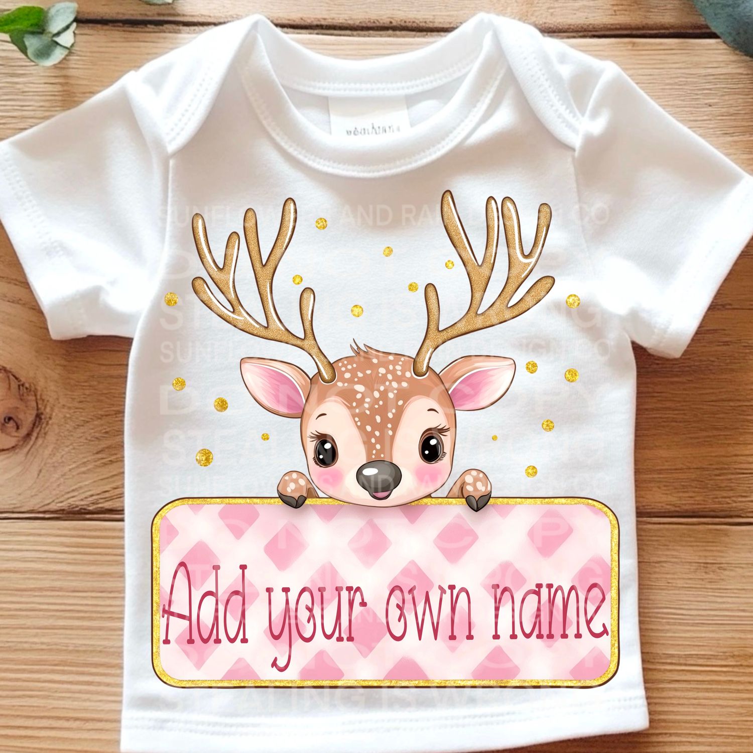 Pink deer name plate design ( add your own name)  design Png Sublimation file.Digital download