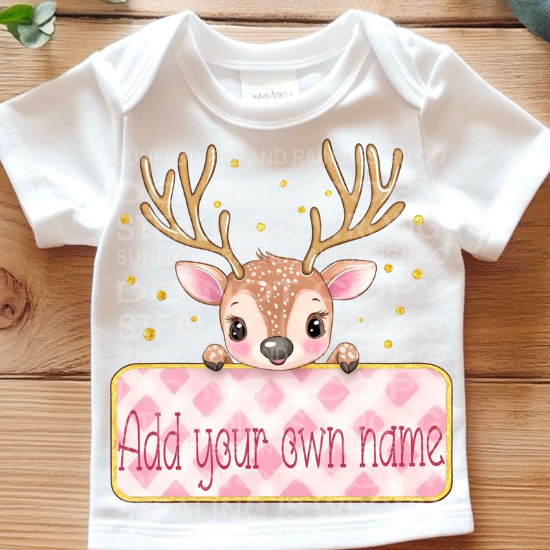 Pink deer name plate design ( add your own name)  design Png Sublimation file.Digital download