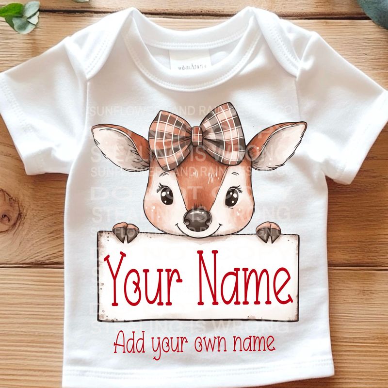 Plaid bow deer name plate design ( add your own name)  design Png Sublimation file.Digital download