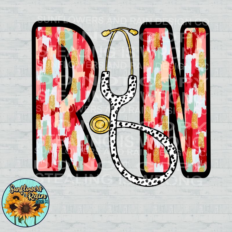 RN, brushstroke and Dalmatian dot design Png Sublimation file.Digital download