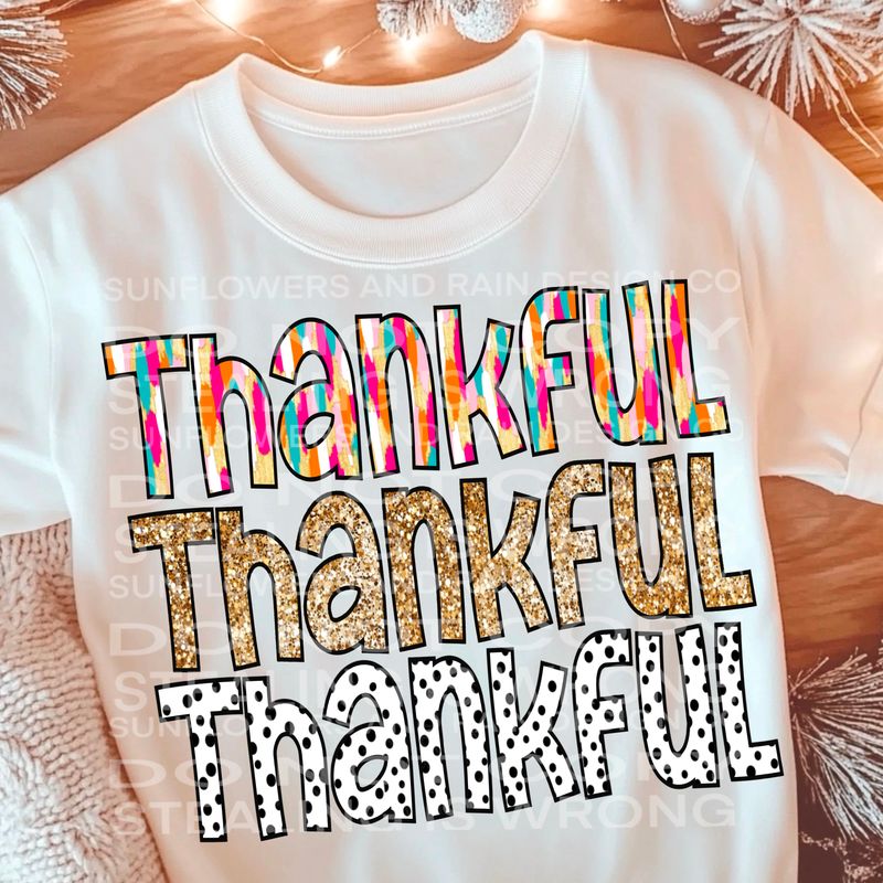 Thankful , brushstrokes design Png Sublimation file.Digital download
