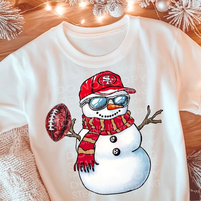 San Francisco   Christmas snowman football png file for sublimation tshirts. PNG Digital download. Football png. Sublimation design. 49ers  png. Snowman