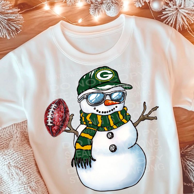 Packers Christmas snowman football png file for sublimation tshirts. PNG Digital download. Football png. Sublimation design. Green Bay png. Snowman
