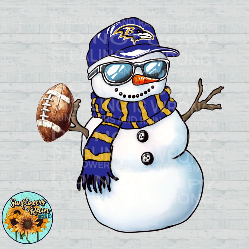 Ravens Christmas snowman football png file for sublimation tshirts. PNG Digital download. Football png. Sublimation design. Baltimore  png. Snowman