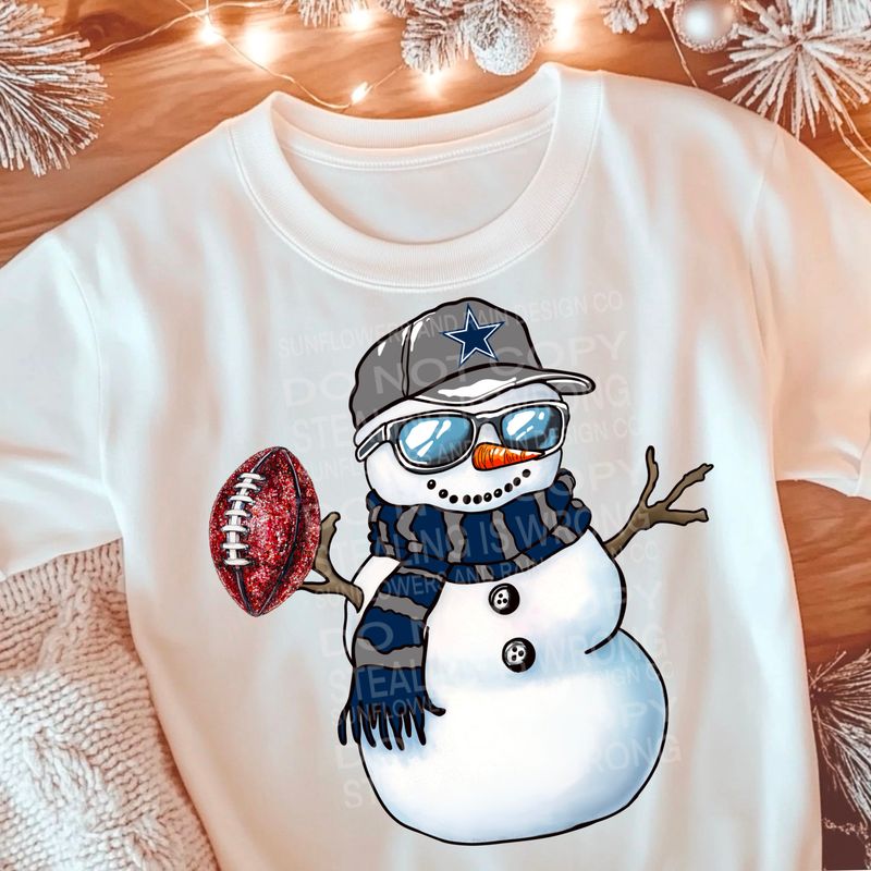Cowboys Christmas snowman football png file for sublimation tshirts. PNG Digital download. Football png. Sublimation design. Dallas  png. Snowman