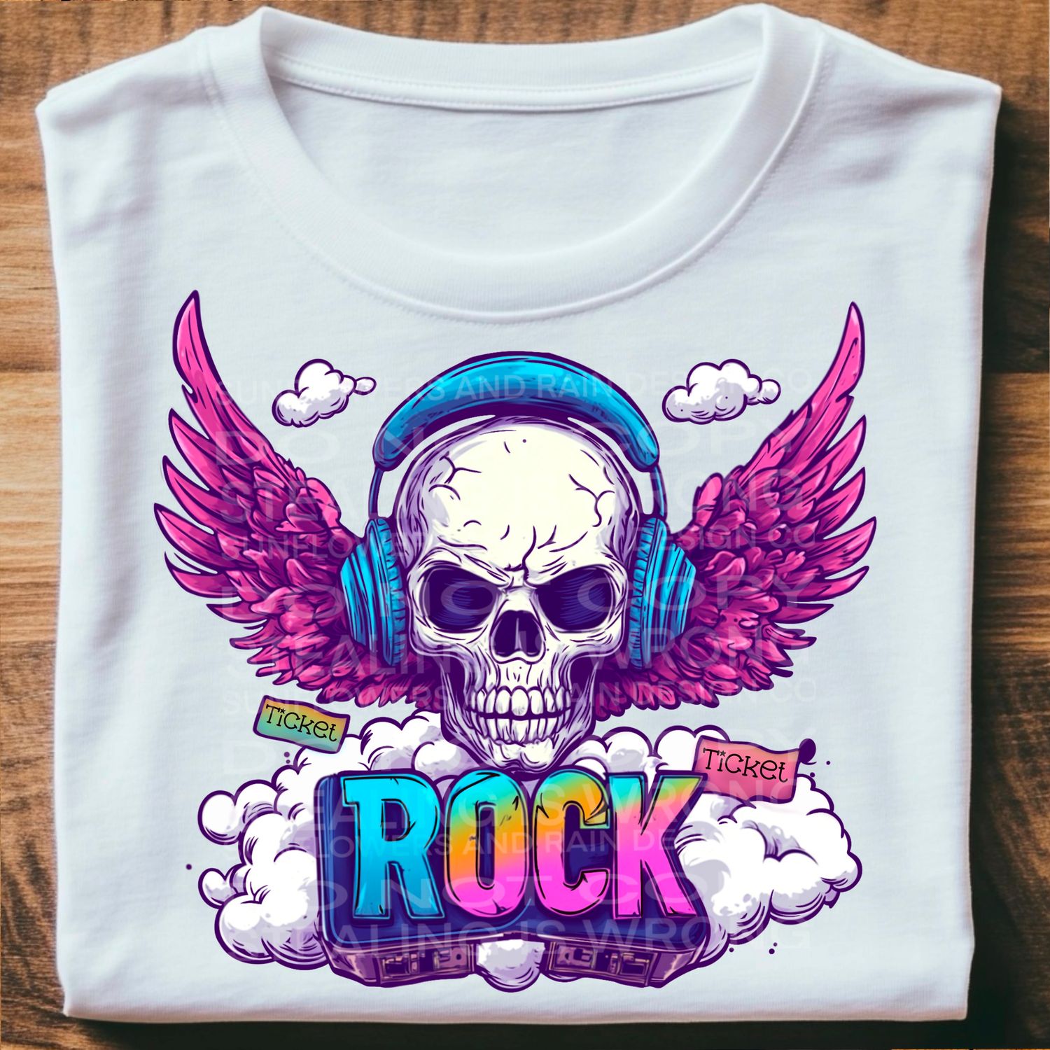 Rock bright colorful skull with wings .Png file for sublimation and dtf T-shirts and prints.