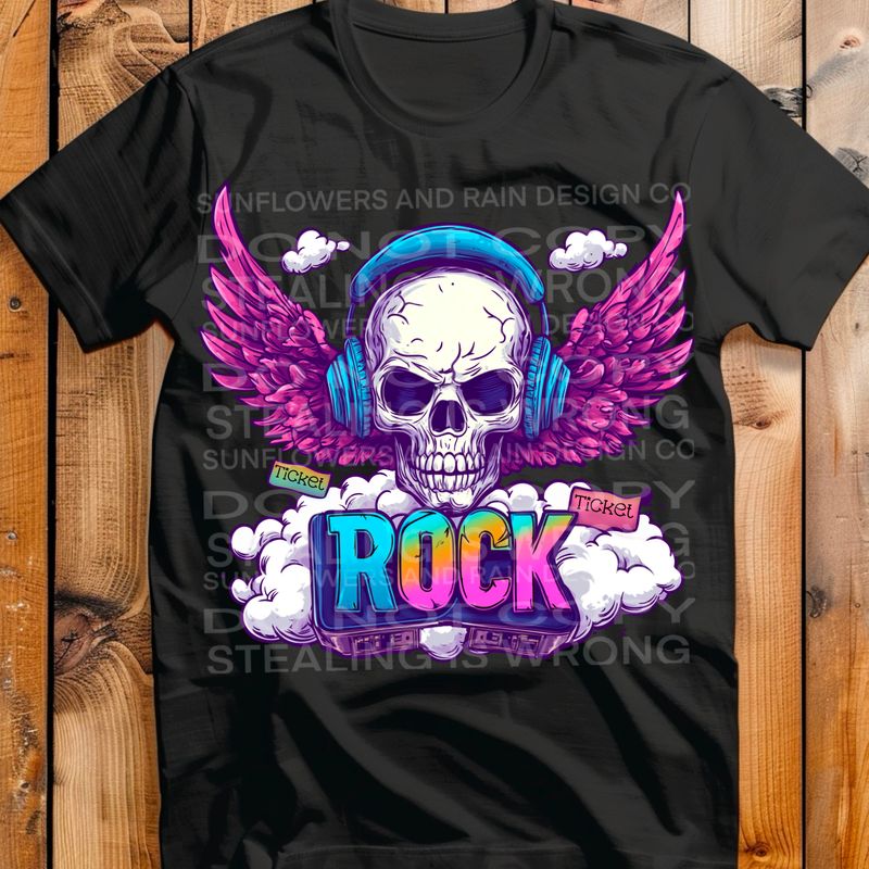 Rock bright colorful skull with wings .Png file for sublimation and dtf T-shirts and prints.