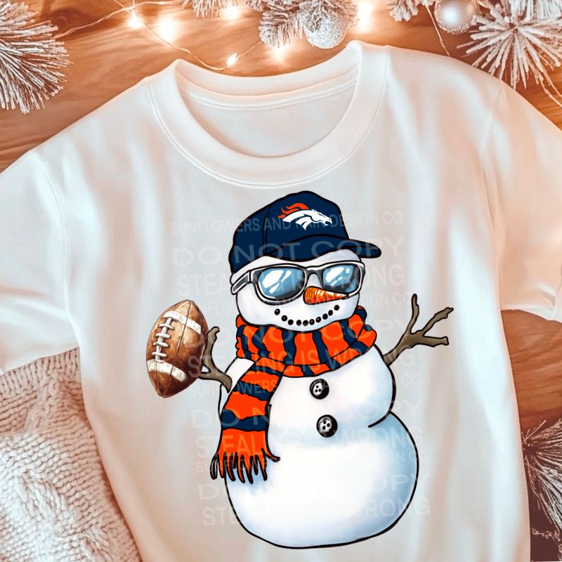 Broncos Christmas snowman football png file for sublimation tshirts. PNG Digital download. Football png. Sublimation design. Denver Broncos  png. Snowman