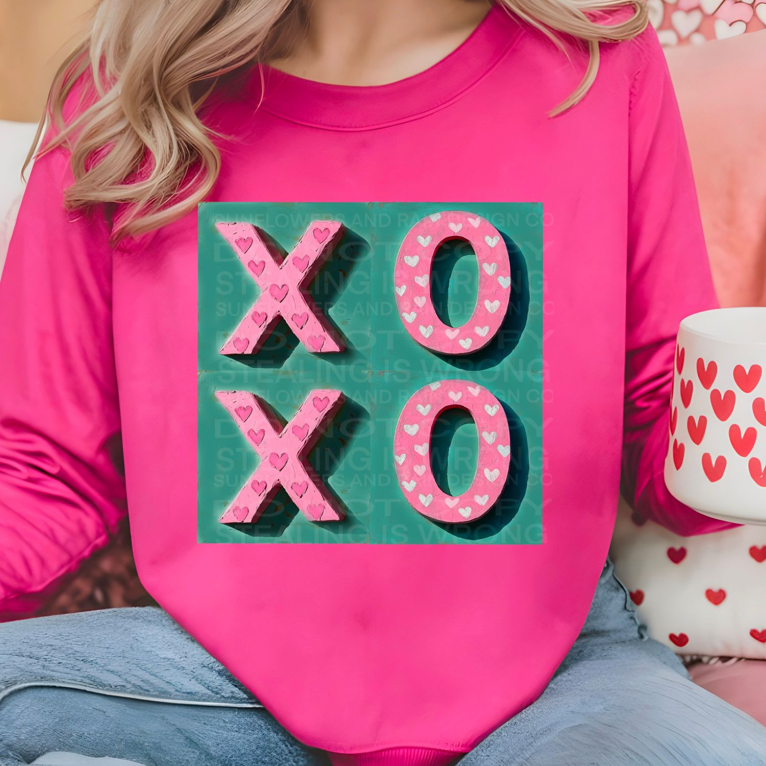 XOXO Pink &amp; Turquoise Valentines Day design .Png file for sublimation and dtf T-shirts and prints.