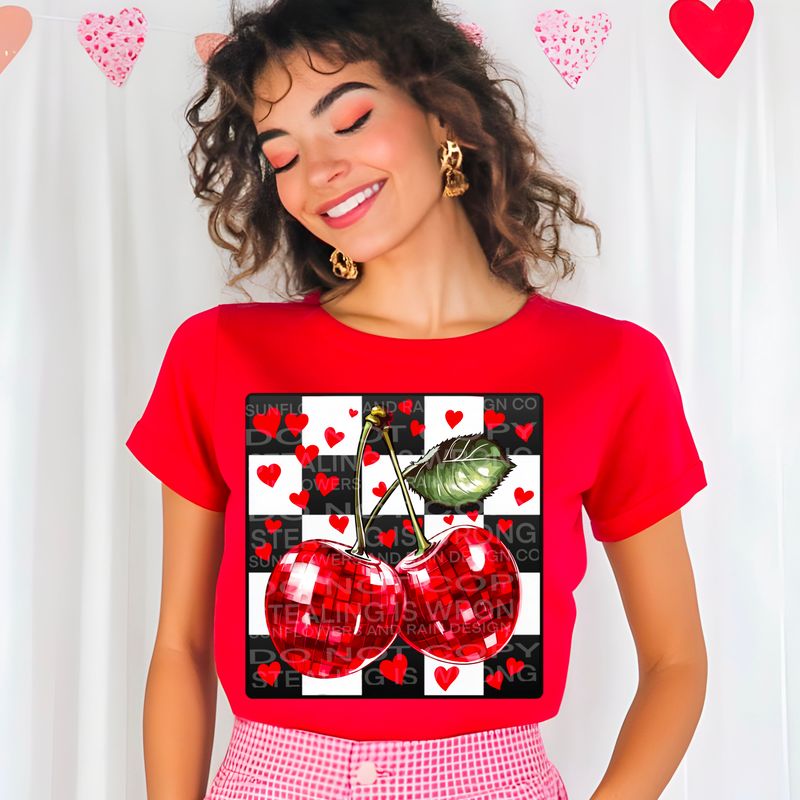 Checkered Cherries .Png file for sublimation and dtf T-shirts and prints.