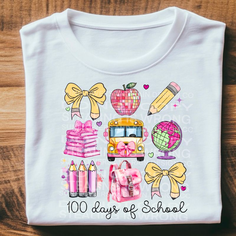 100 days of school coquette bow design .Png file for sublimation and dtf T-shirts and prints.