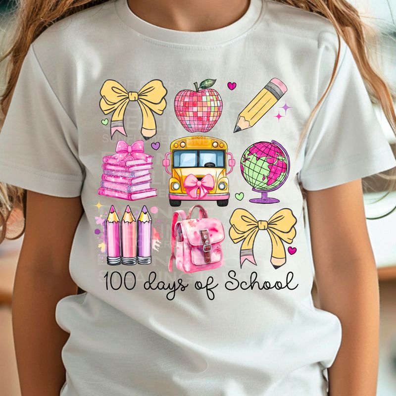 100 days of school coquette bow design .Png file for sublimation and dtf T-shirts and prints.