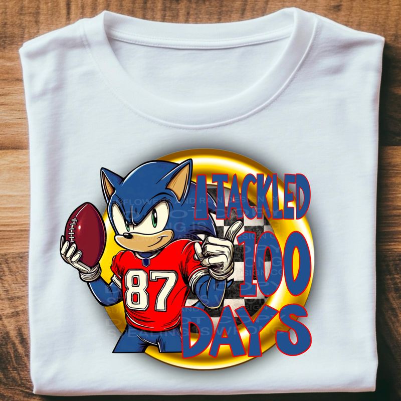 Sonic tackled 100 days  design .Png file for sublimation and dtf T-shirts and prints.