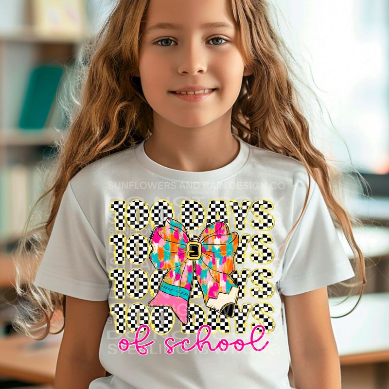 Coquette Bow 100 days of school .Png file for sublimation and dtf T-shirts and prints.
