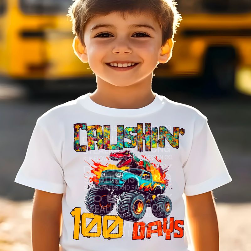 Crushed 100 days monster truck  .Png file for sublimation and dtf T-shirts and prints..