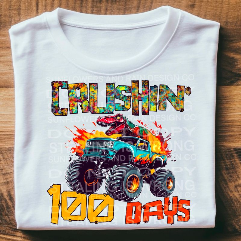 Crushed 100 days monster truck  .Png file for sublimation and dtf T-shirts and prints..